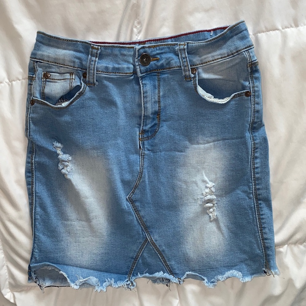 LA Denim Distressed Jean Skirt